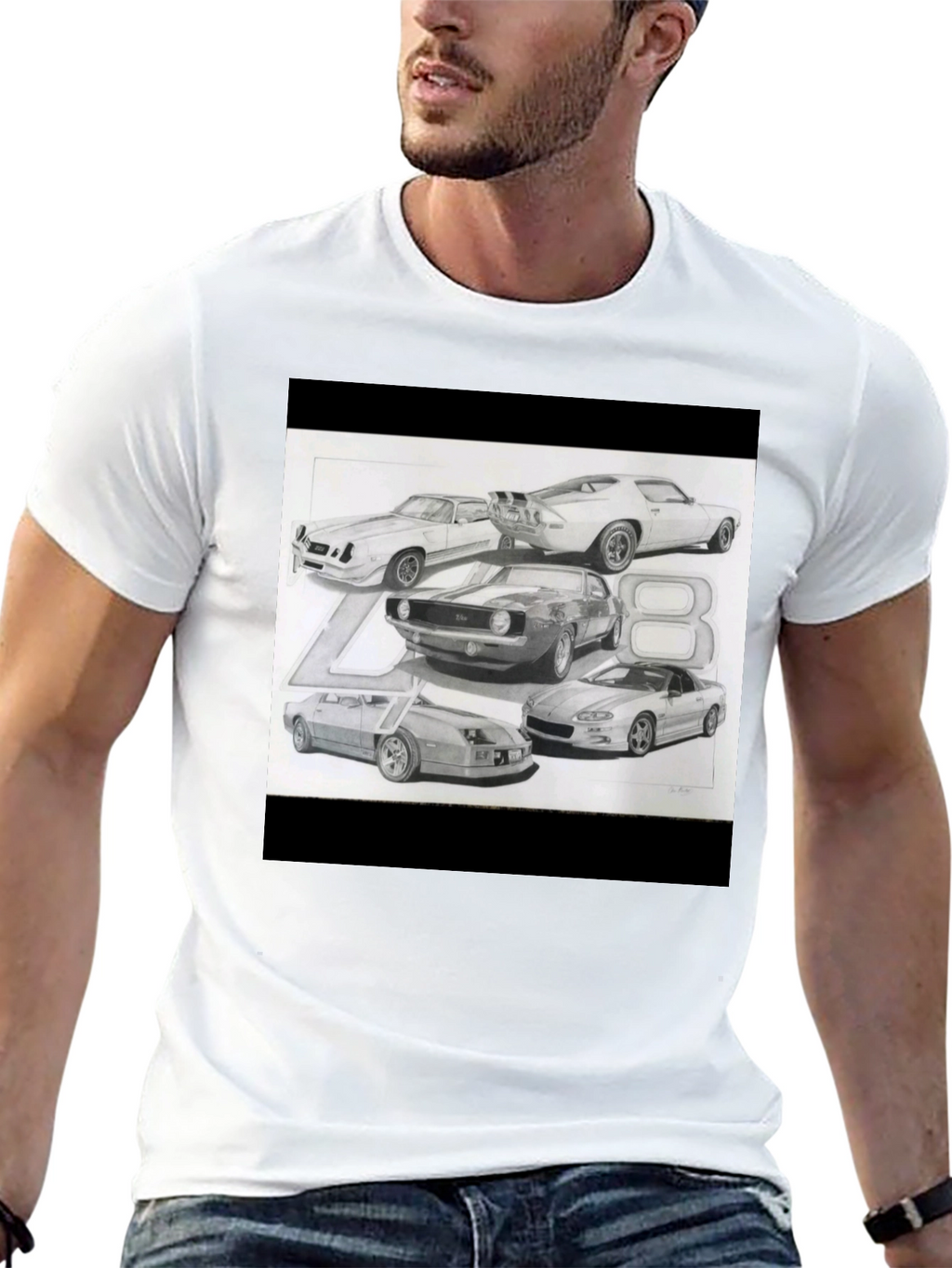 Classic Car Sketch Black Tee