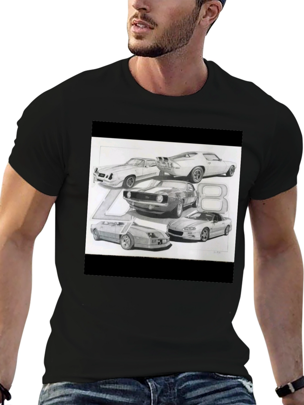 Classic Car Sketch Black Tee