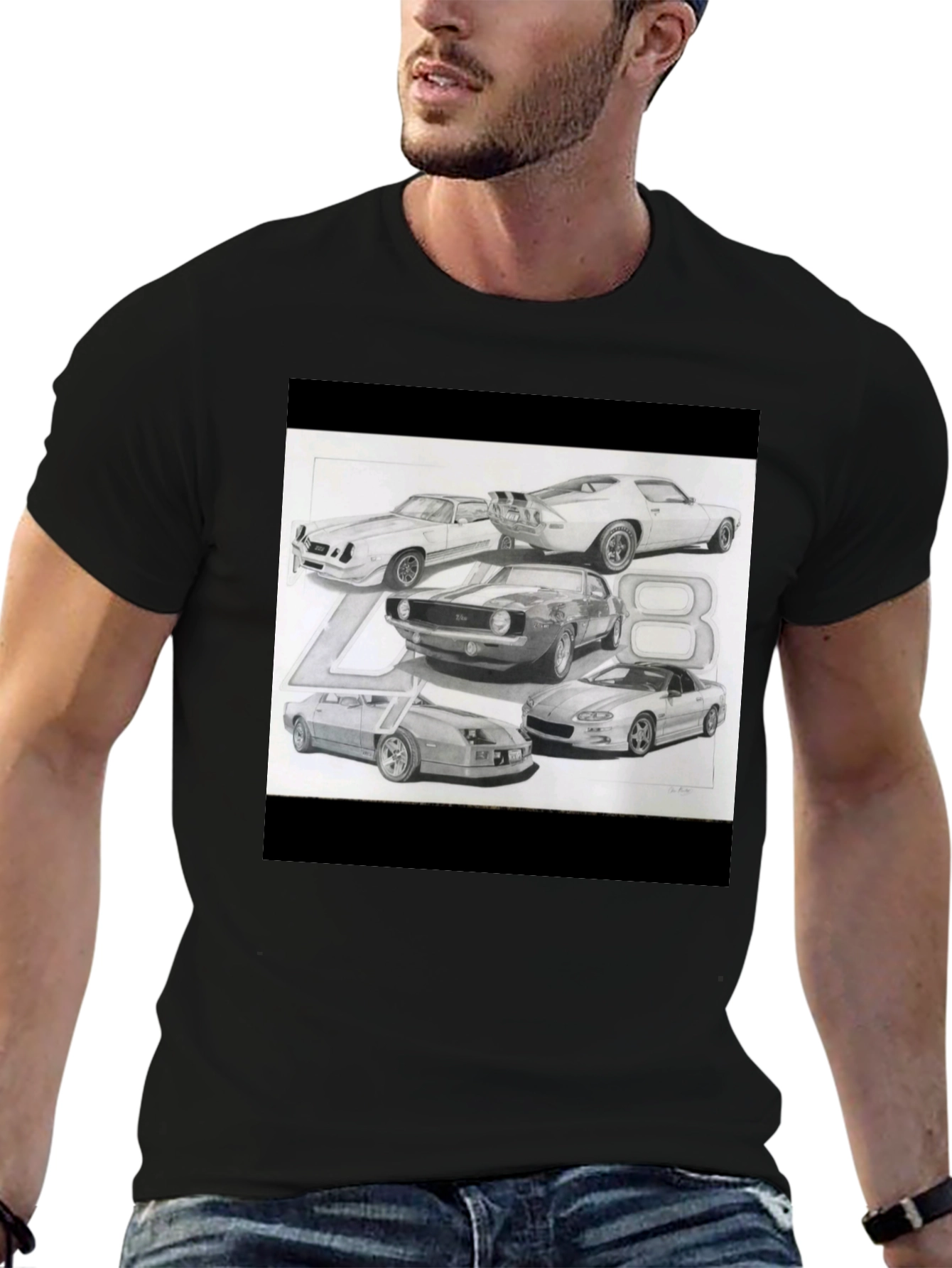 Classic Car Sketch Black Tee
