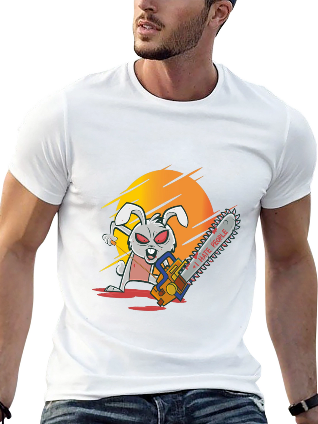 I Hate People Rabbit Chainsaw Graphic Tee