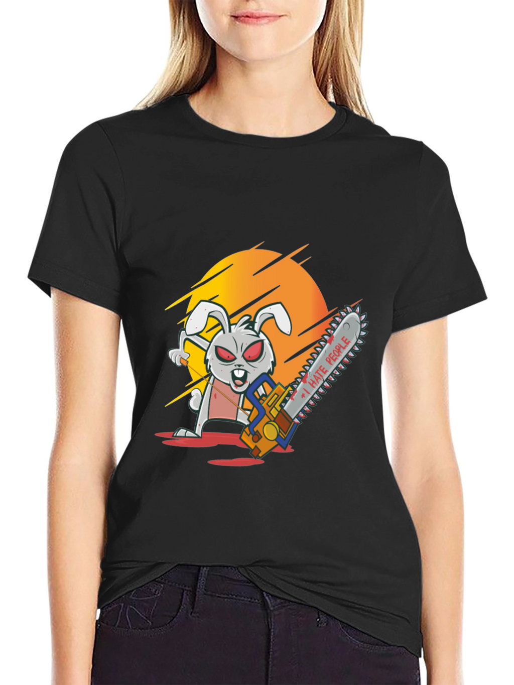 I Hate People Rabbit Chainsaw Graphic Tee