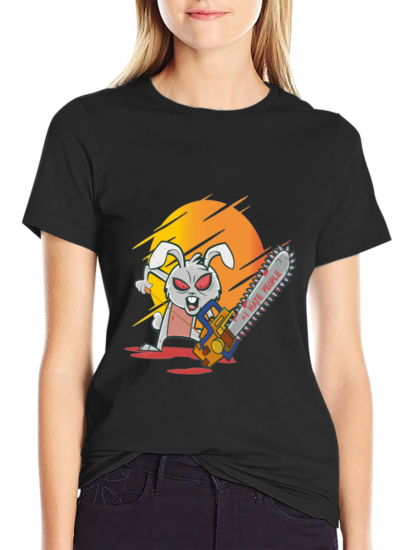 I Hate People Rabbit Chainsaw Graphic Tee