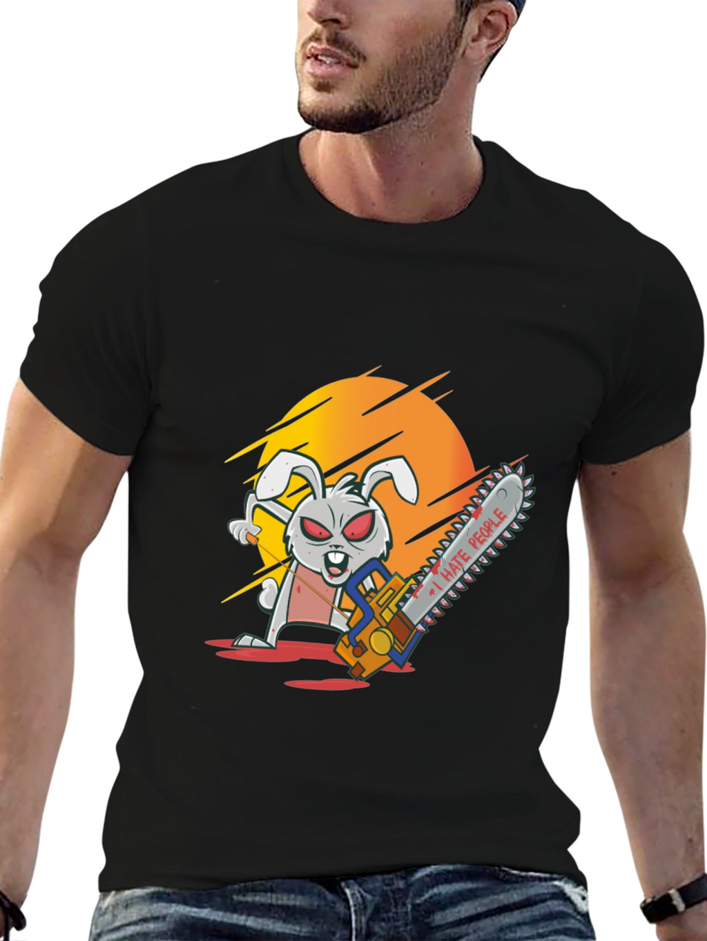 I Hate People Rabbit Chainsaw Graphic Tee