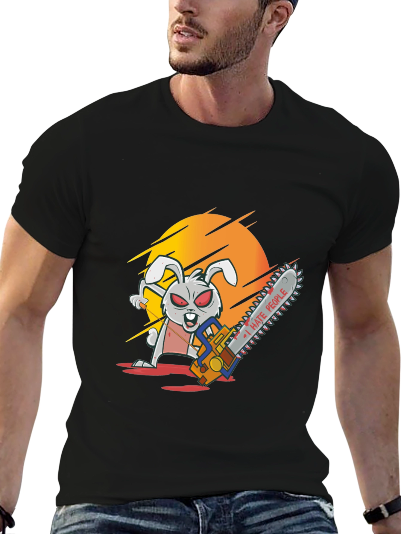 I Hate People Rabbit Chainsaw Graphic Tee