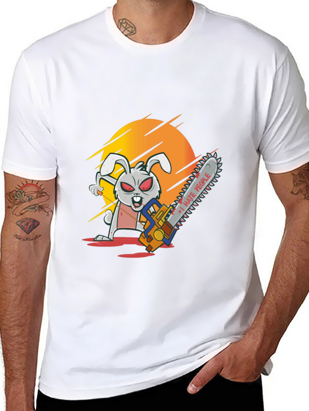 I Hate People Rabbit Chainsaw Graphic Tee