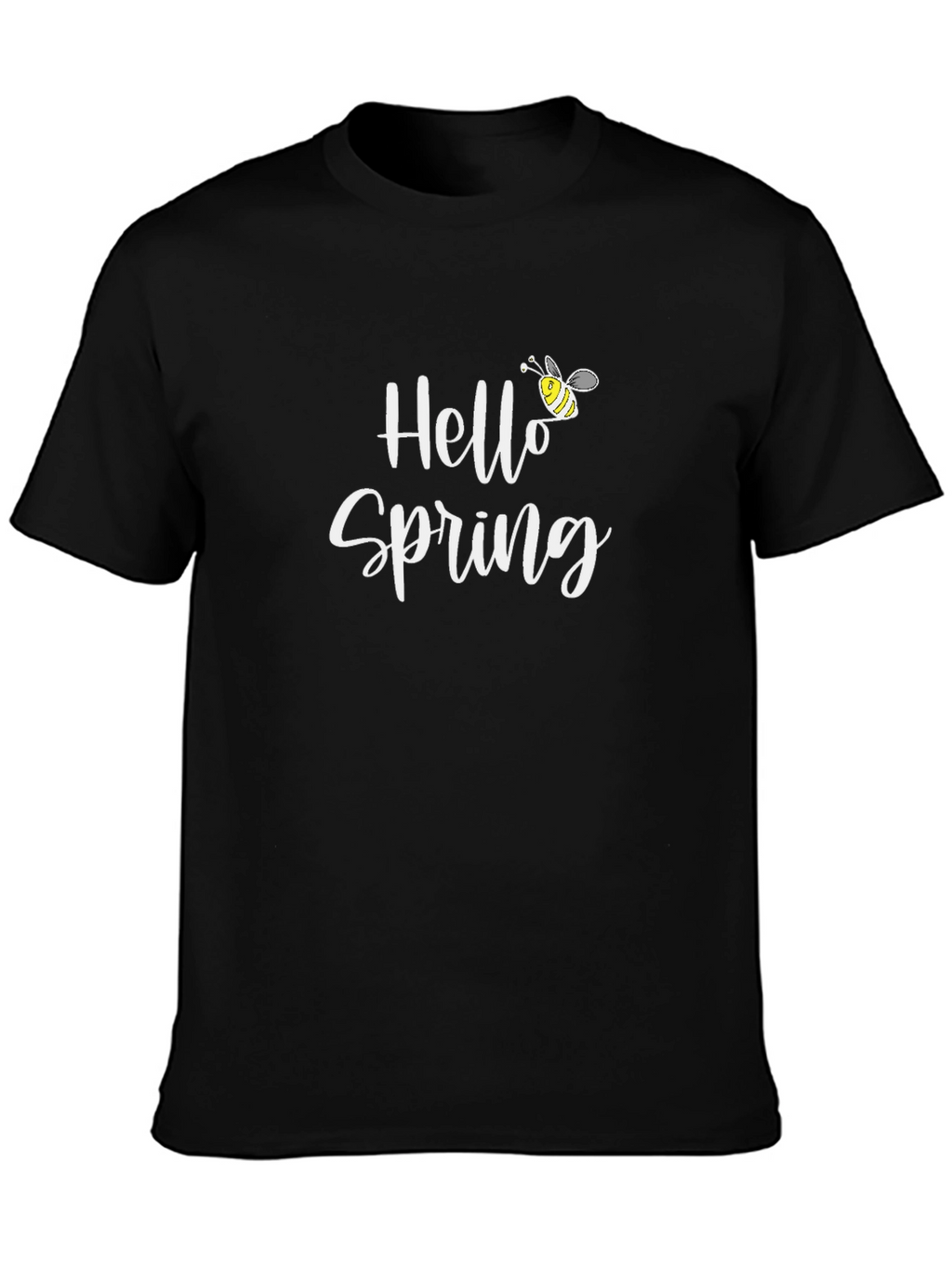 Hello Spring Black T-Shirt with Bee Graphic