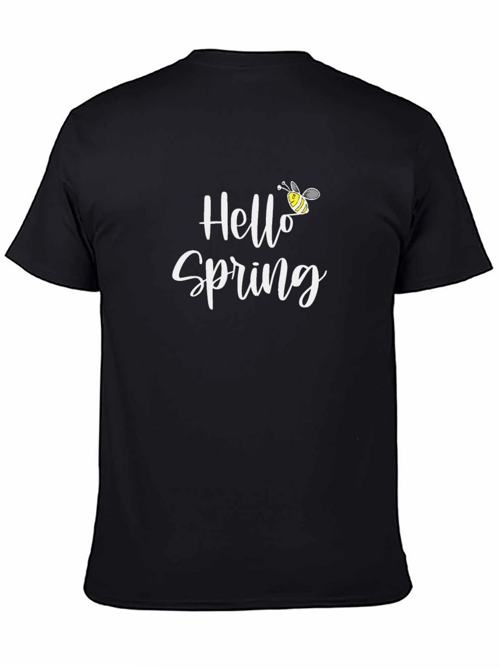 Hello Spring Black T-Shirt with Bee Graphic