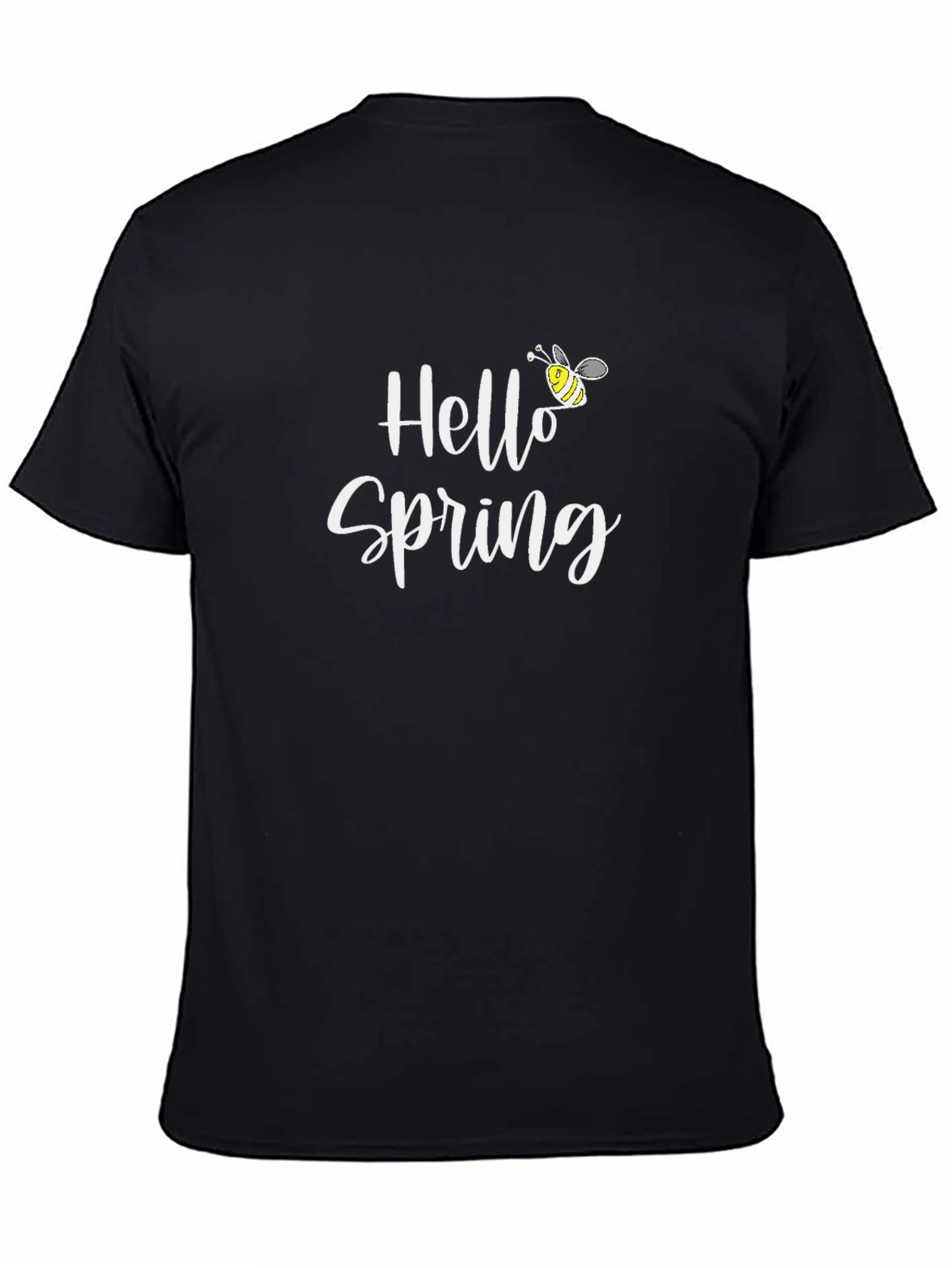 Hello Spring Black T-Shirt with Bee Graphic