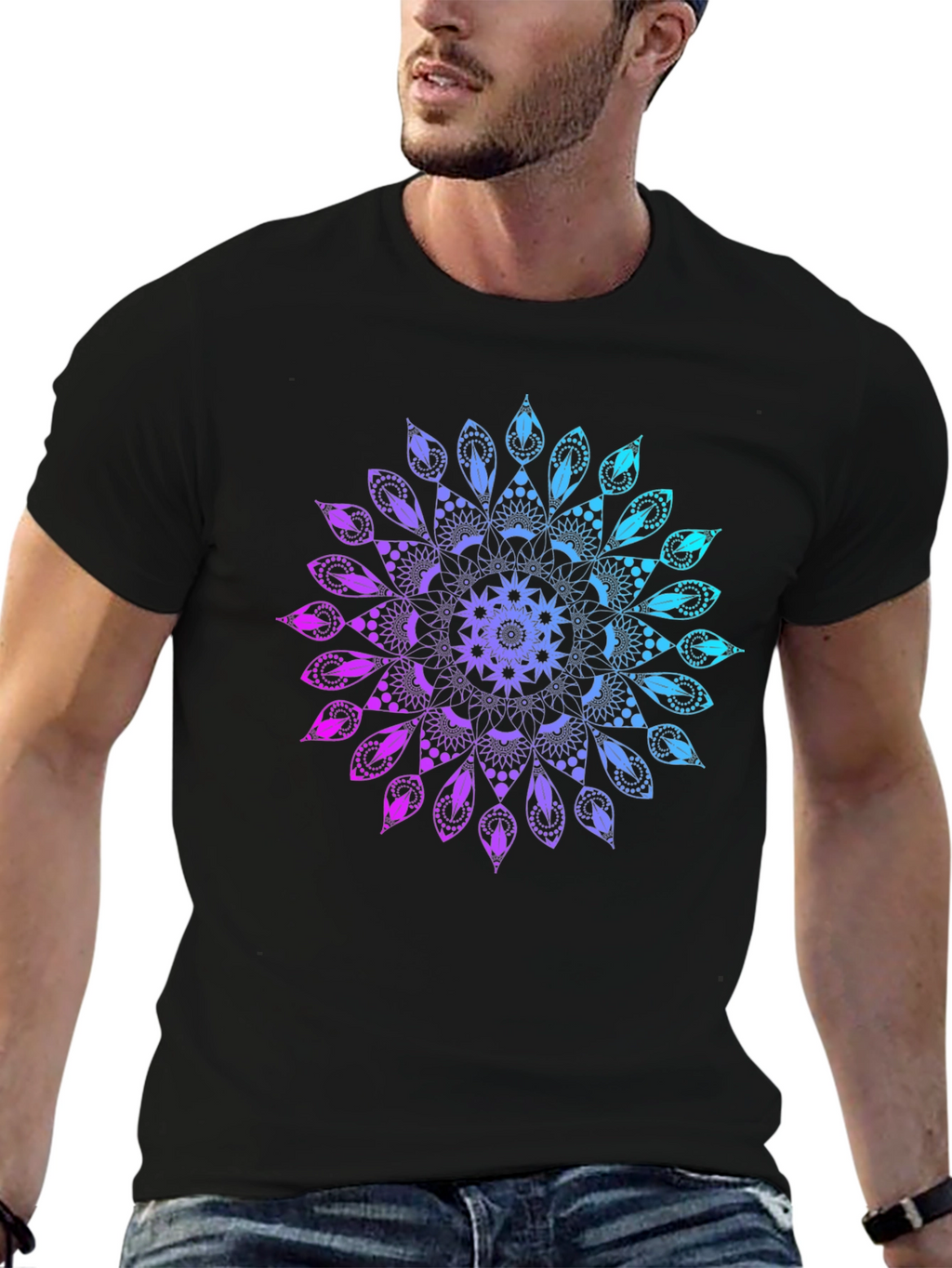 Mandala Gradient Graphic Black T-Shirt