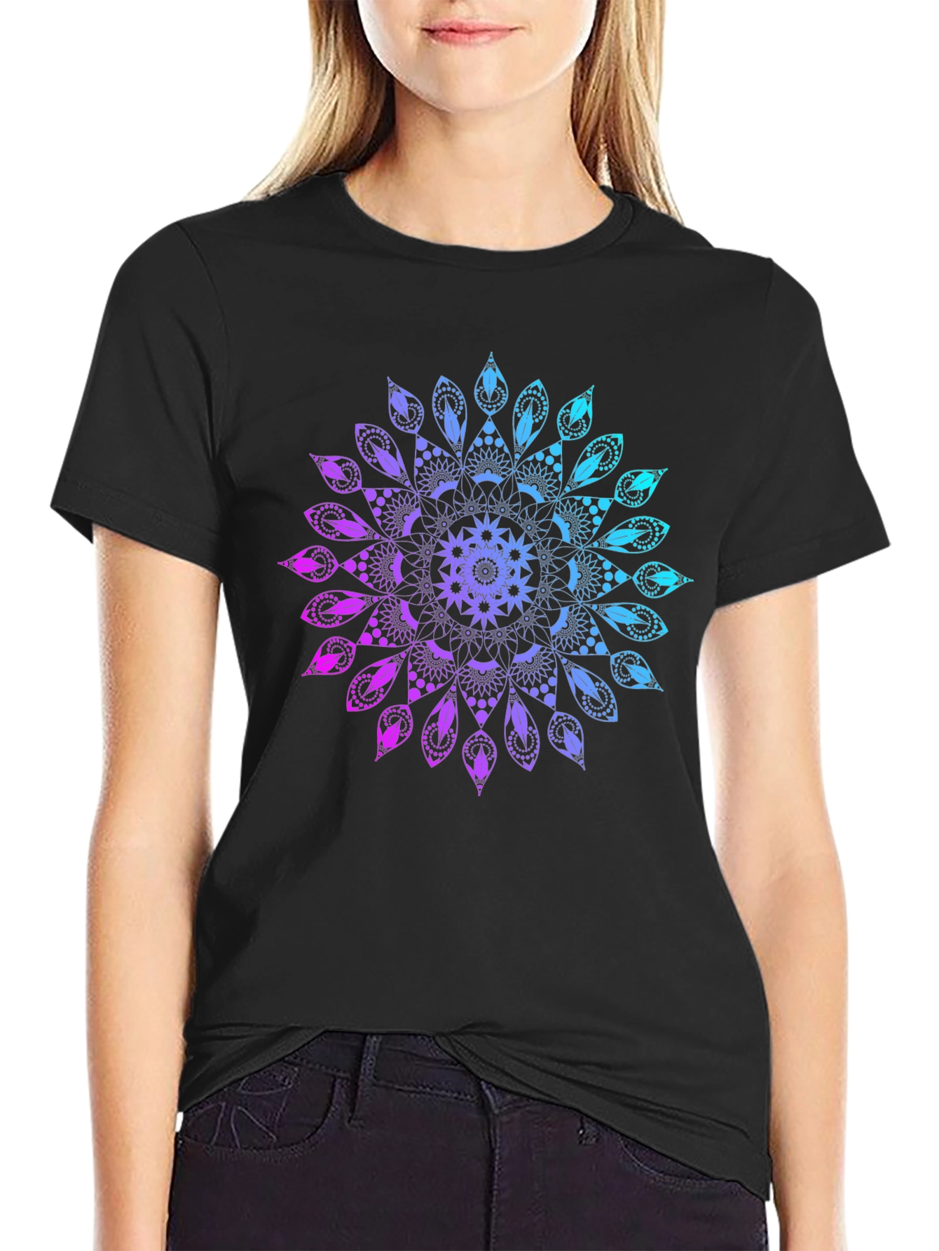 Mandala Gradient Graphic Black T-Shirt