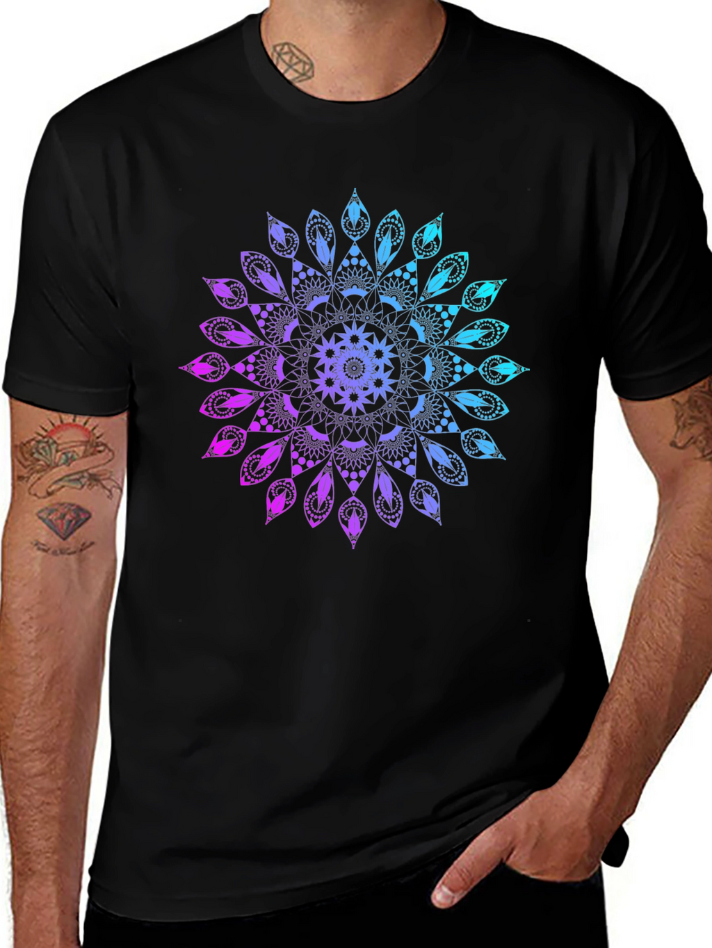 Mandala Gradient Graphic Black T-Shirt