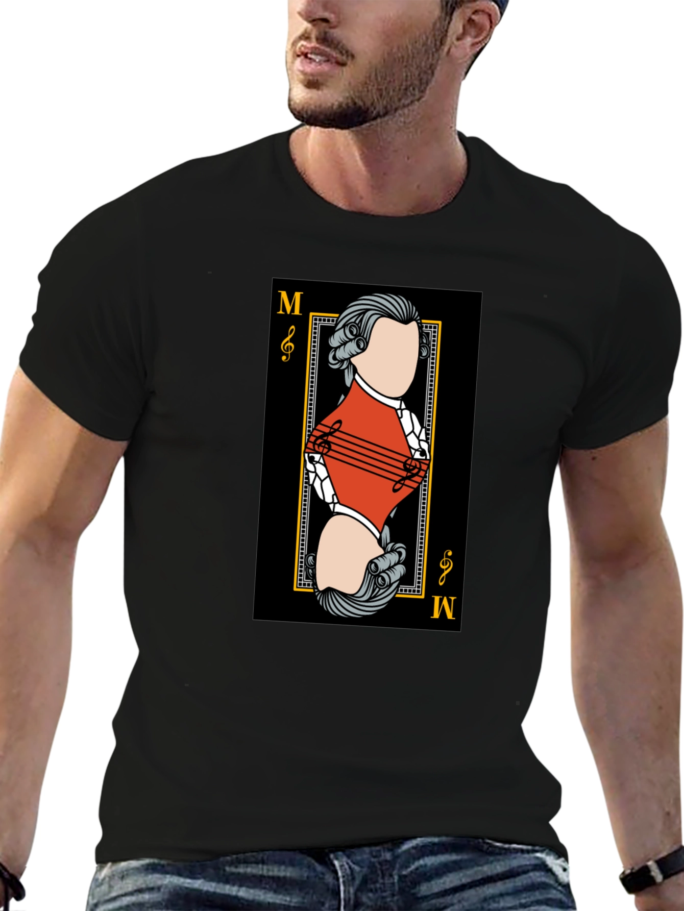 Mozart Card T-Shirt - Unique Musical Design