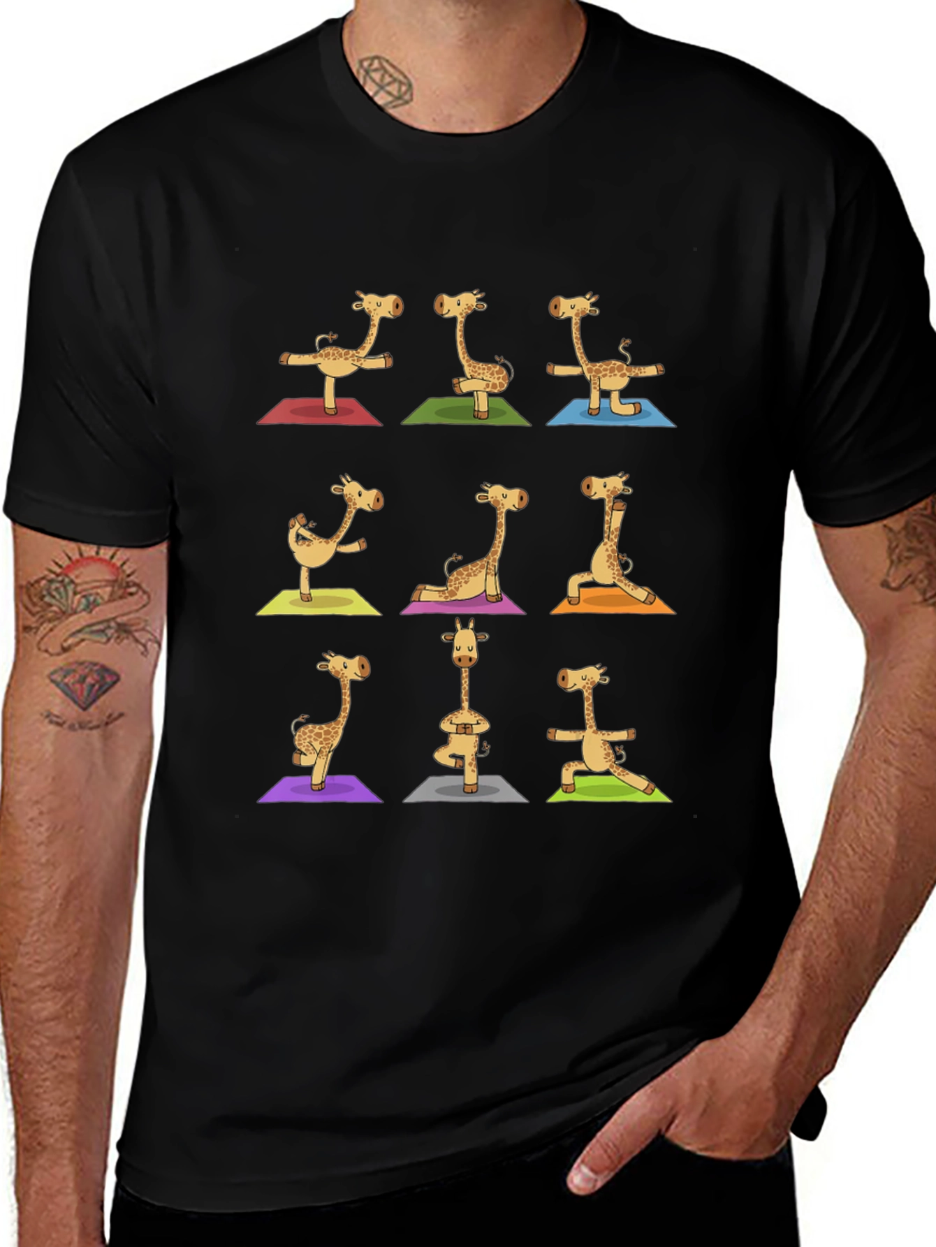 Giraffe Yoga Graphic Tee - Mens Black T-Shirt