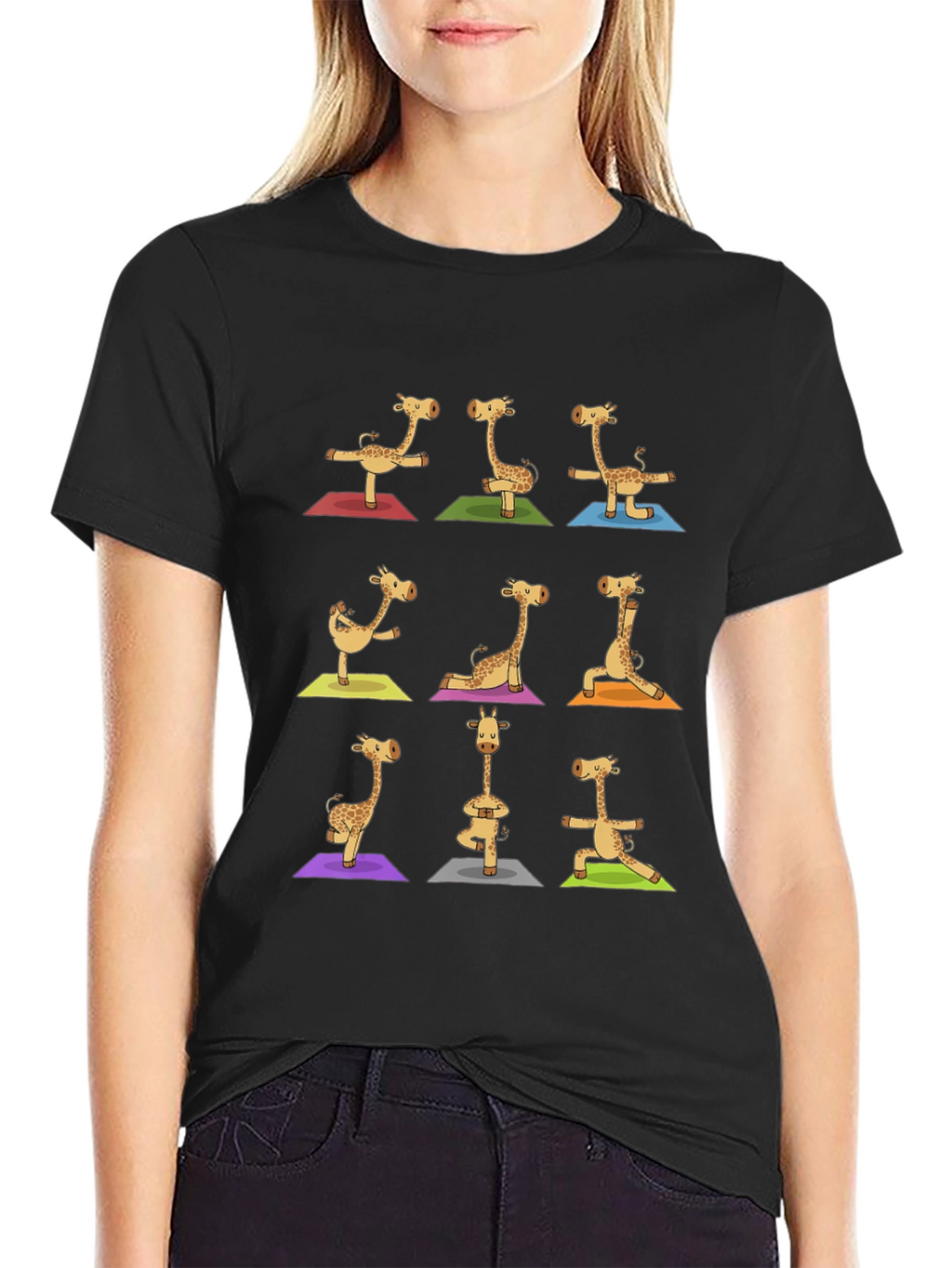 Giraffe Yoga Graphic Tee - Mens Black T-Shirt