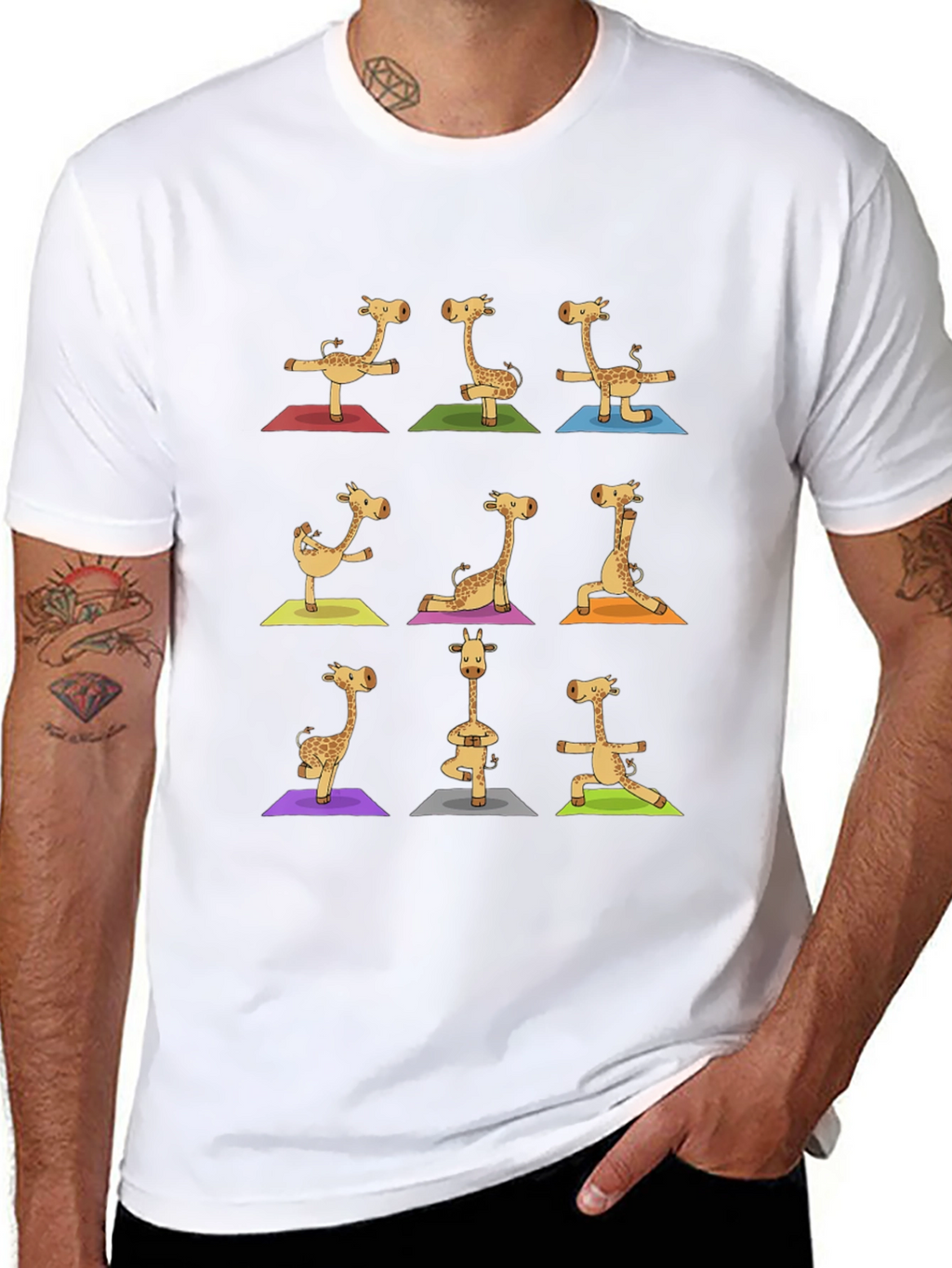 Giraffe Yoga Graphic Tee - Mens Black T-Shirt