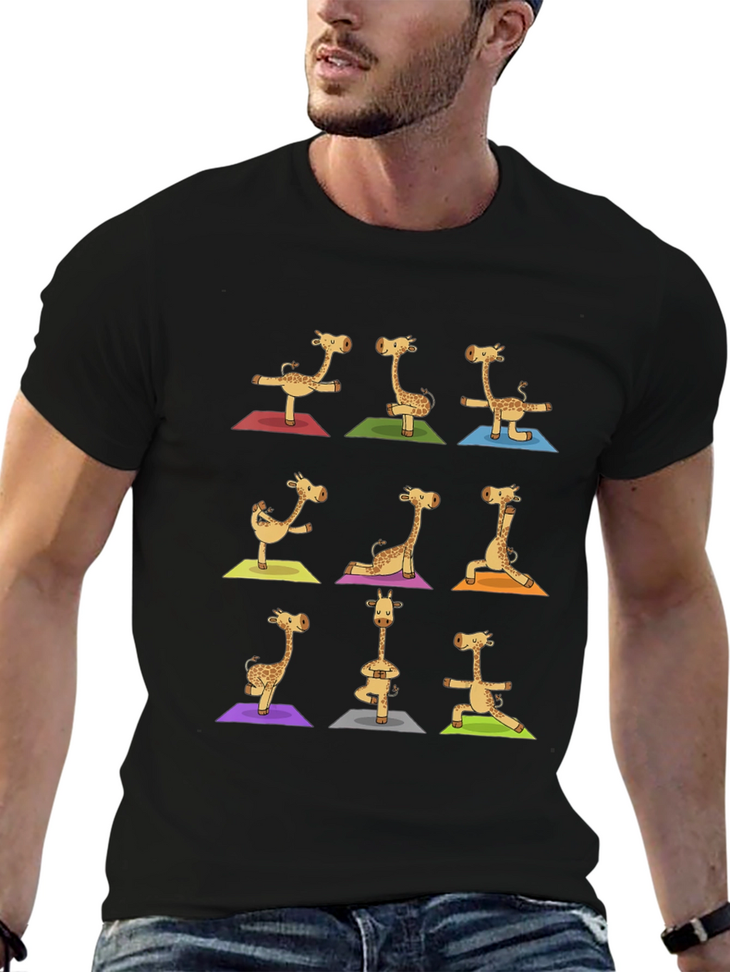 Giraffe Yoga Graphic Tee - Mens Black T-Shirt