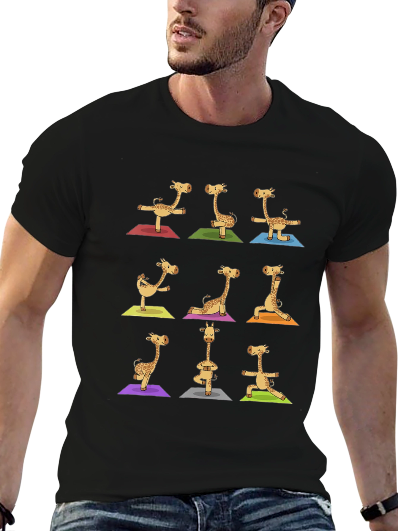 Giraffe Yoga Graphic Tee - Mens Black T-Shirt
