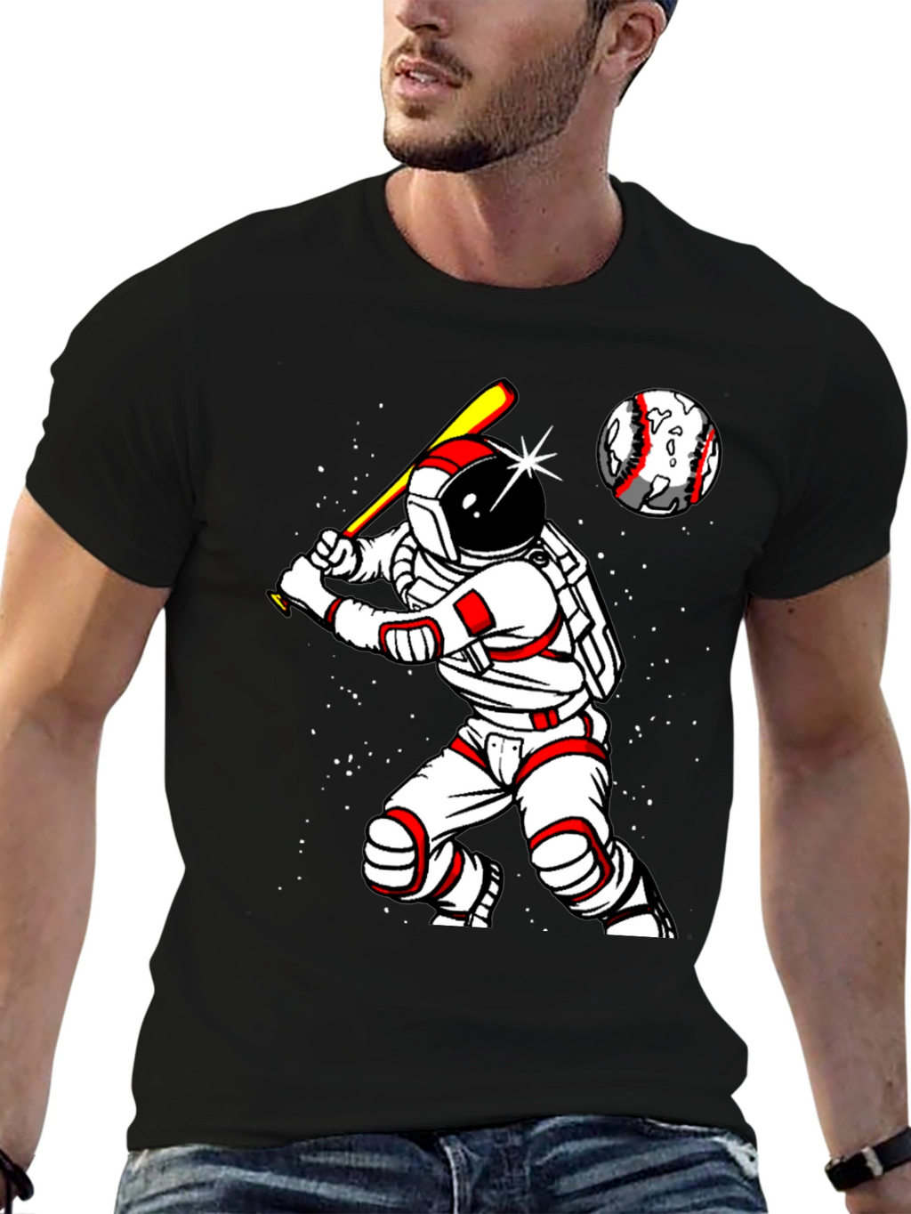 Astronaut Baseball Player Graphic T-Shirt