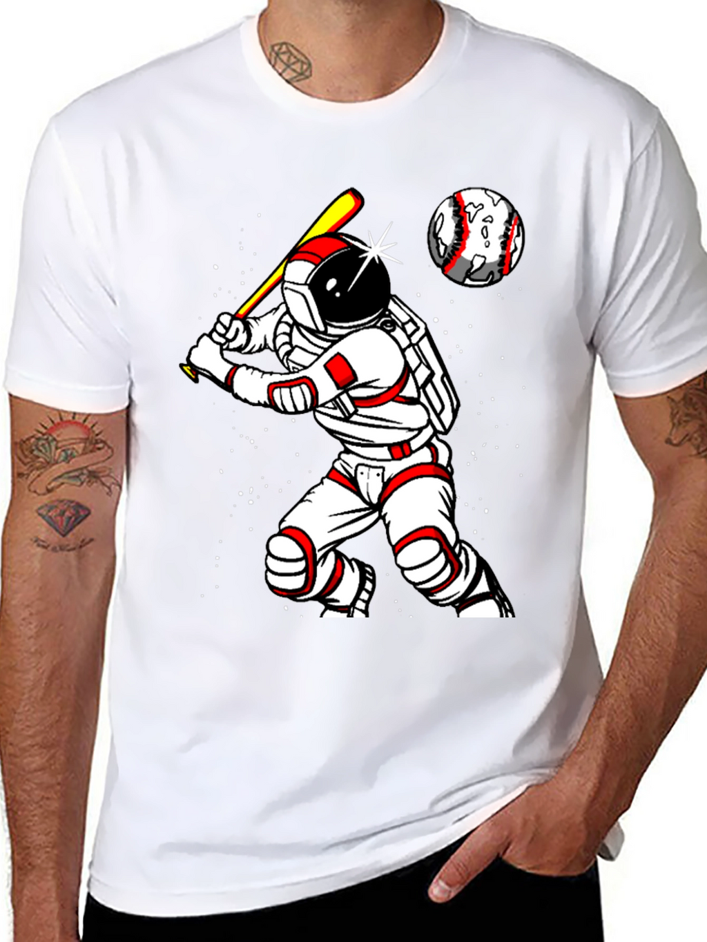 Astronaut Baseball Player Graphic T-Shirt