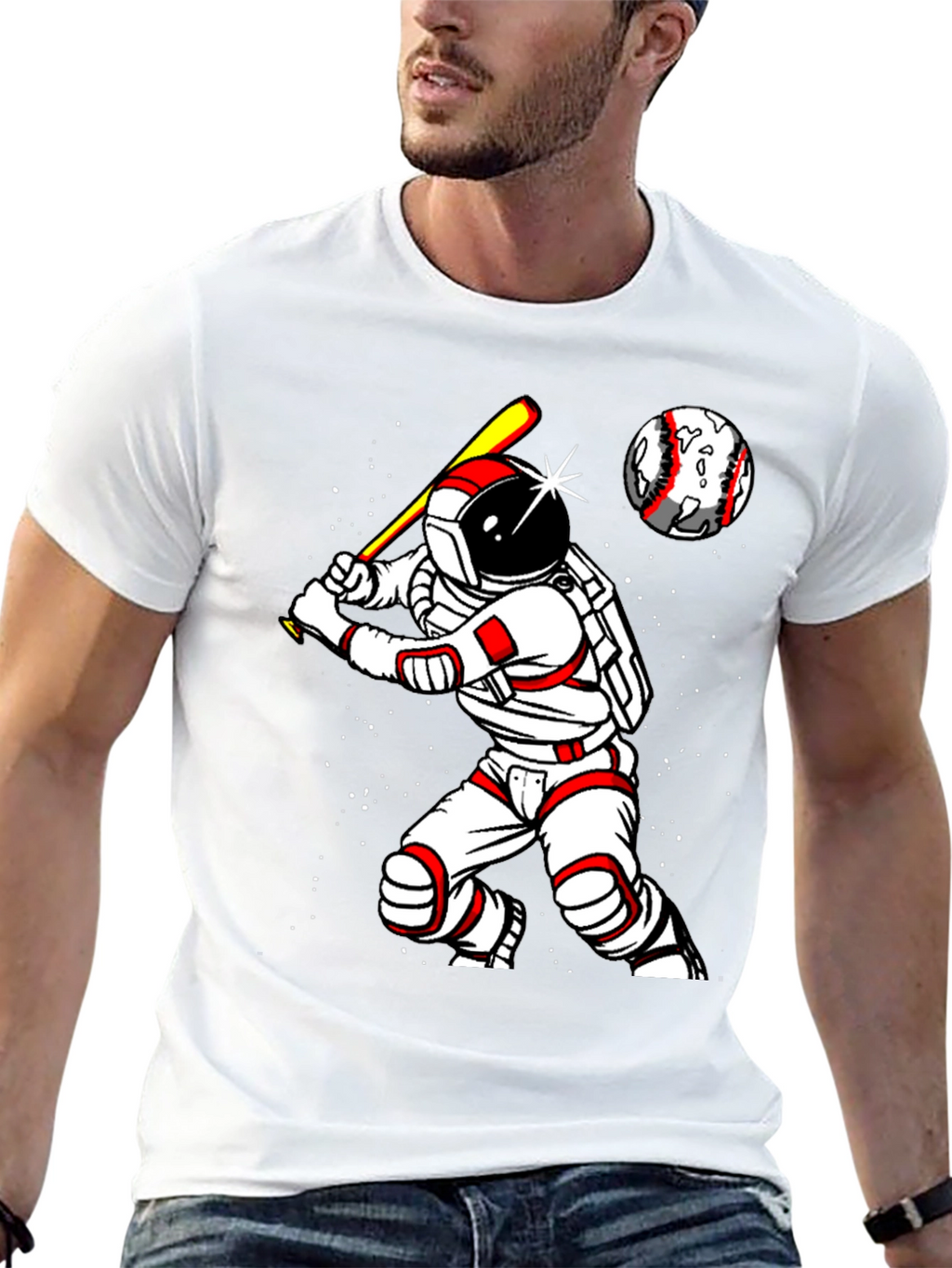 Astronaut Baseball Player Graphic T-Shirt
