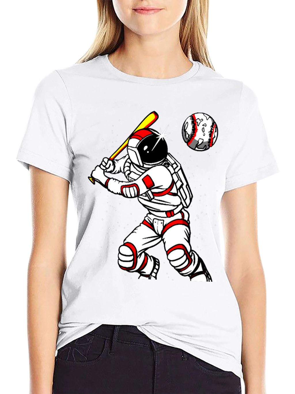 Astronaut Baseball Player Graphic T-Shirt