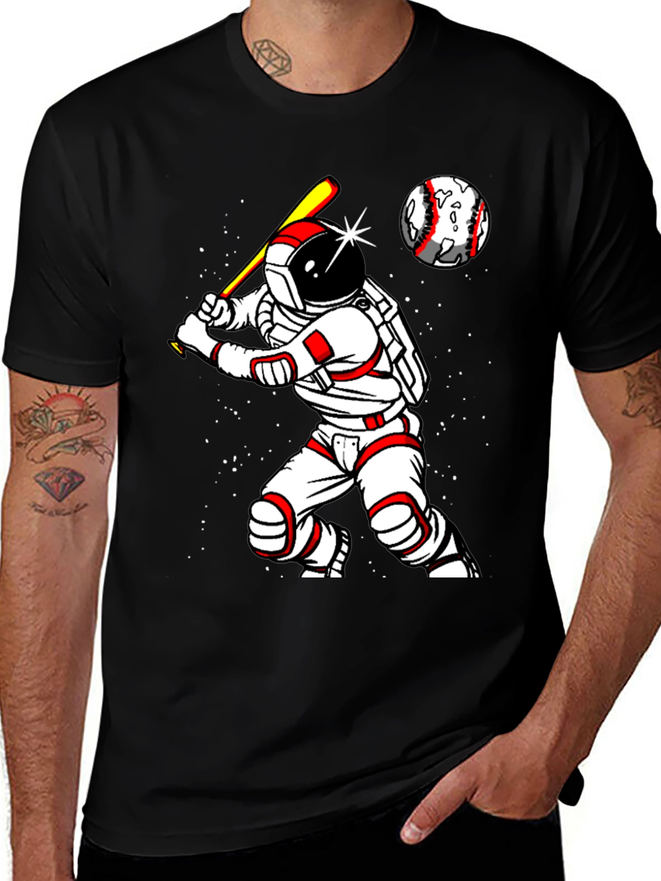 Astronaut Baseball Player Graphic T-Shirt