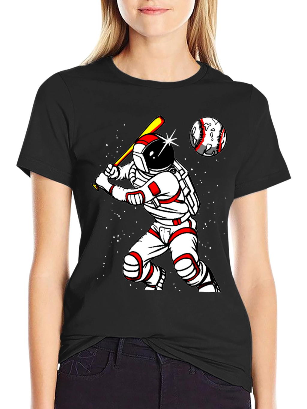 Astronaut Baseball Player Graphic T-Shirt