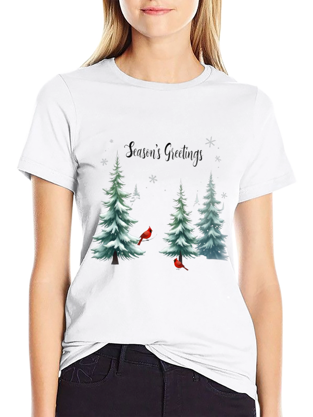 Seasons Greetings Christmas Tree Cardinal T-Shirt