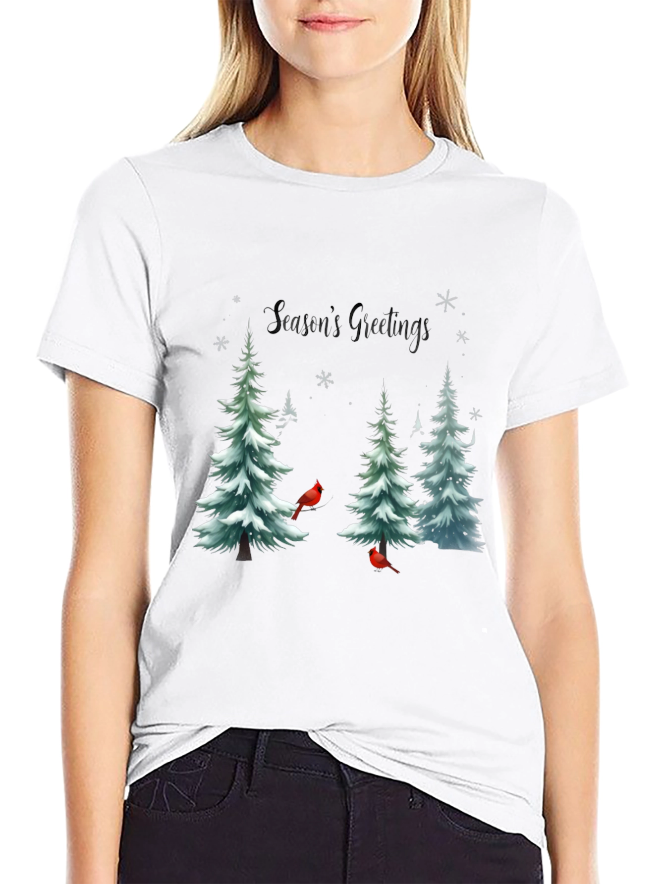 Seasons Greetings Christmas Tree Cardinal T-Shirt