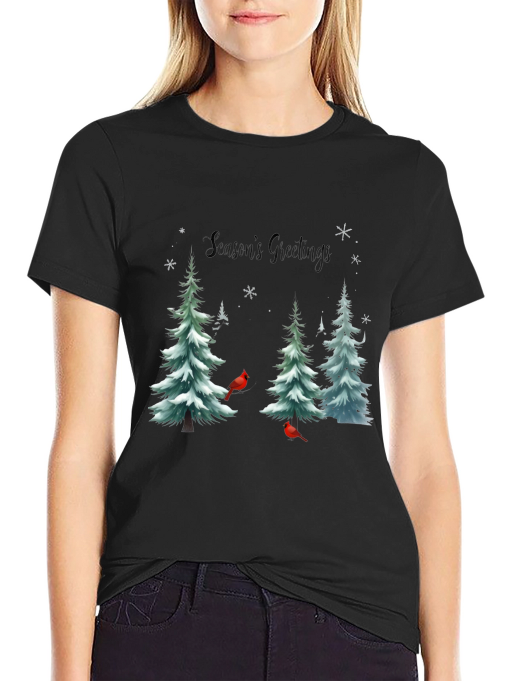 Seasons Greetings Christmas Tree Cardinal T-Shirt