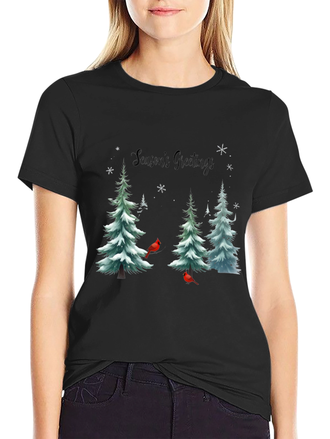 Seasons Greetings Christmas Tree Cardinal T-Shirt