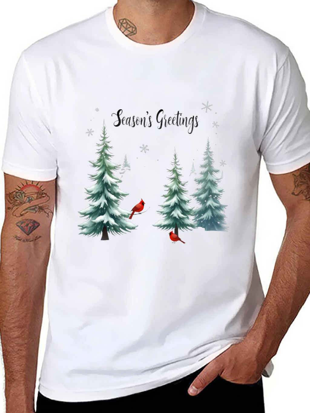 Seasons Greetings Christmas Tree Cardinal T-Shirt