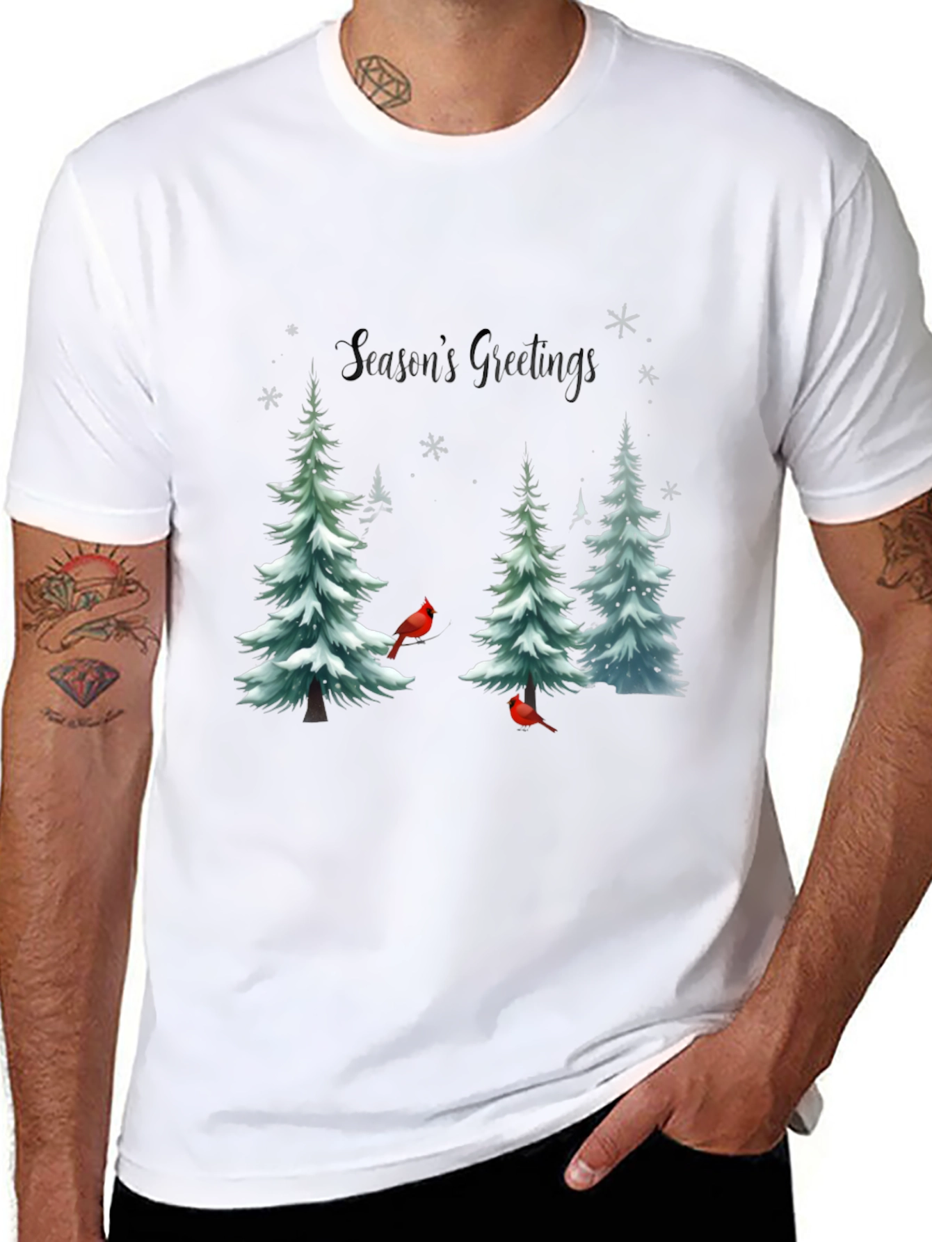 Seasons Greetings Christmas Tree Cardinal T-Shirt