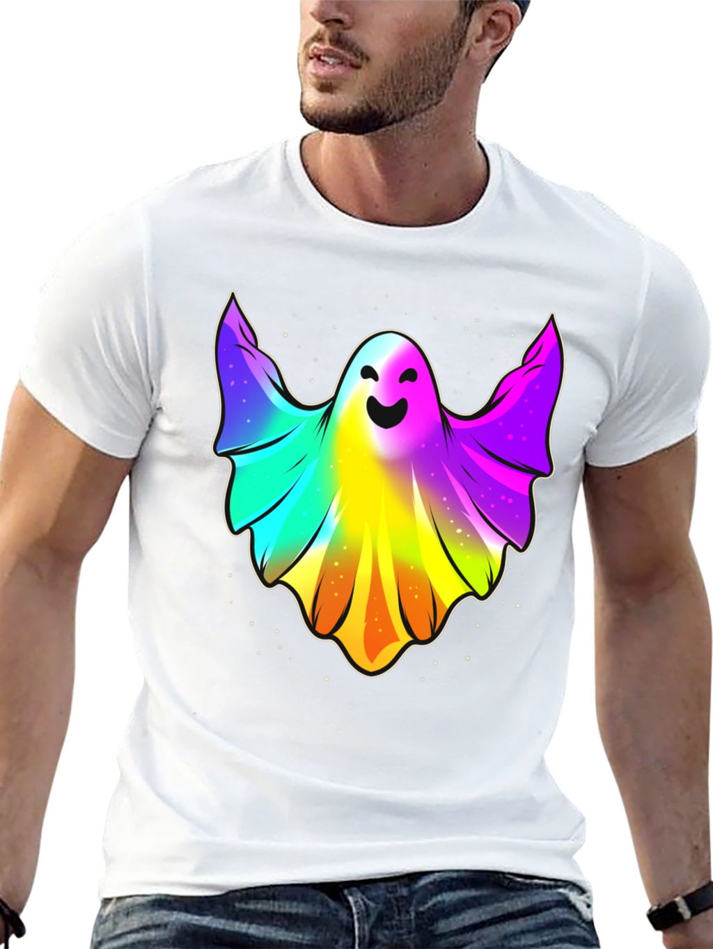 Rainbow Ghost Graphic Tee - Halloween Spirit