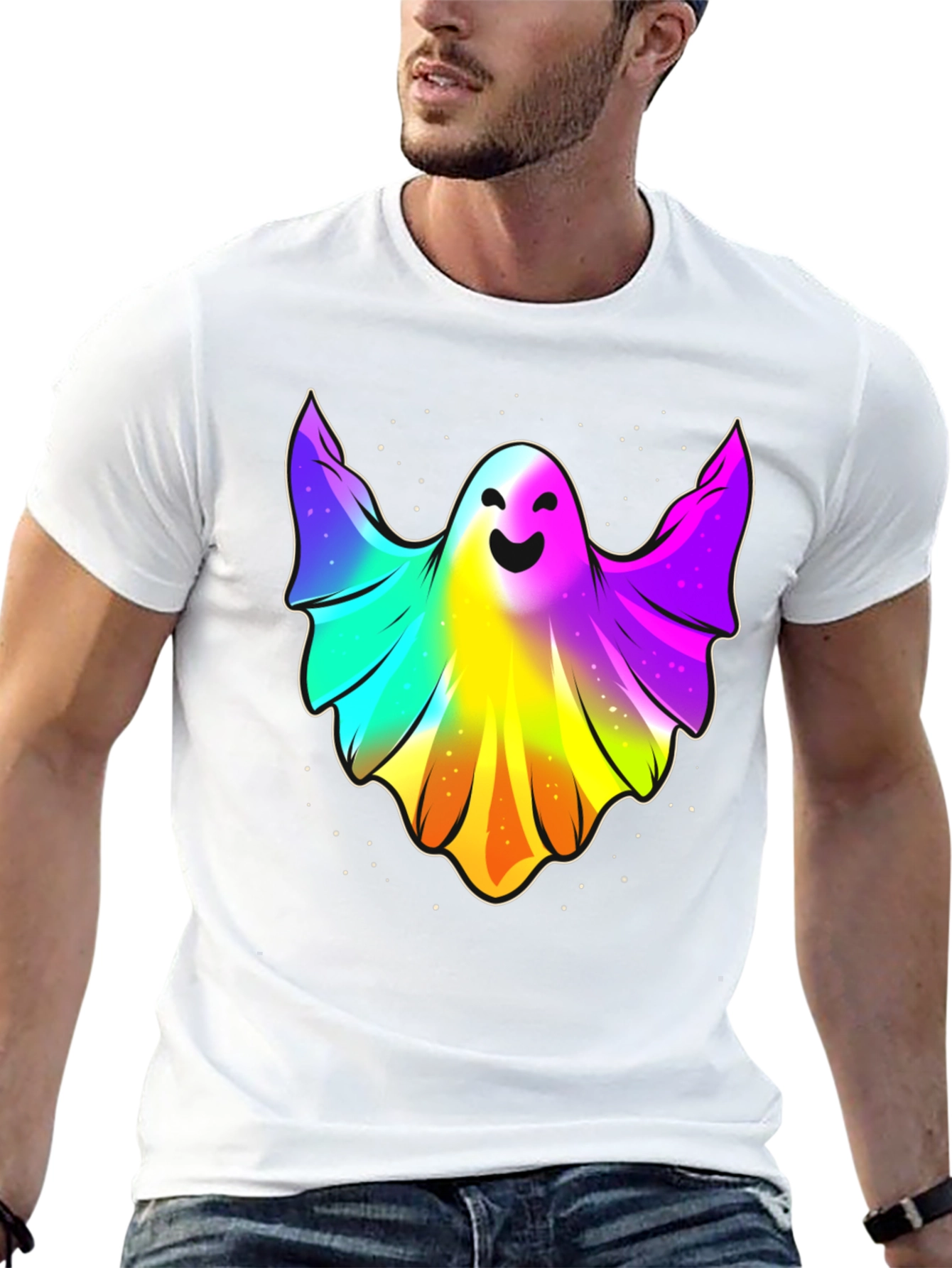 Rainbow Ghost Graphic Tee - Halloween Spirit