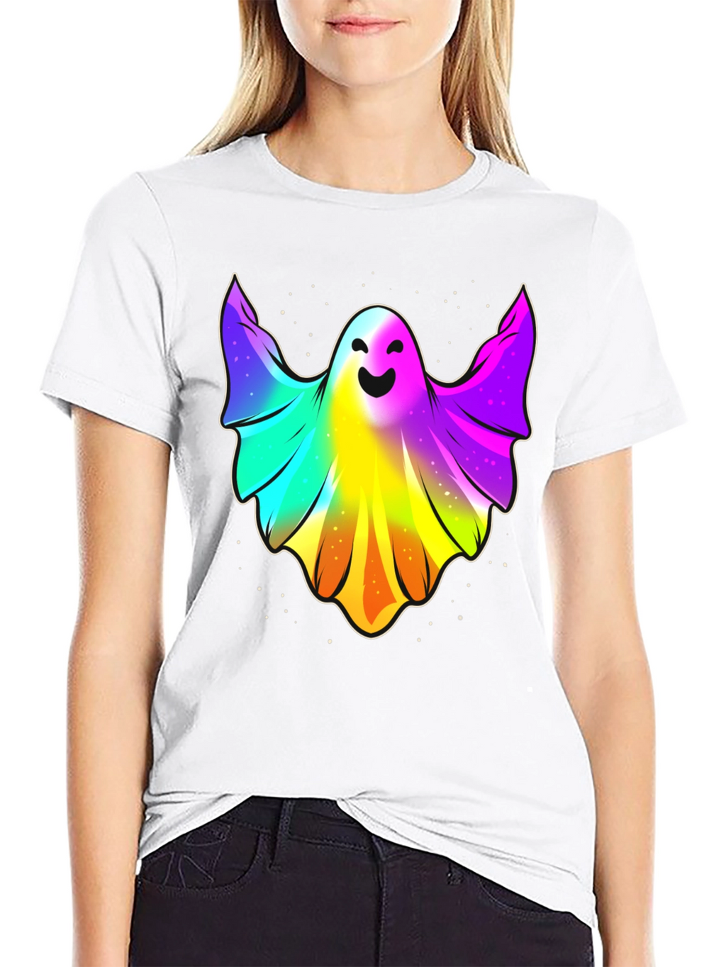 Rainbow Ghost Graphic Tee - Halloween Spirit