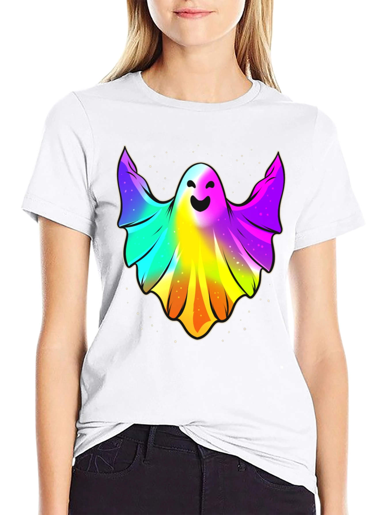 Rainbow Ghost Graphic Tee - Halloween Spirit