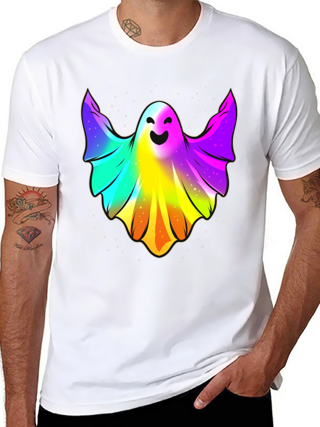 Rainbow Ghost Graphic Tee - Halloween Spirit