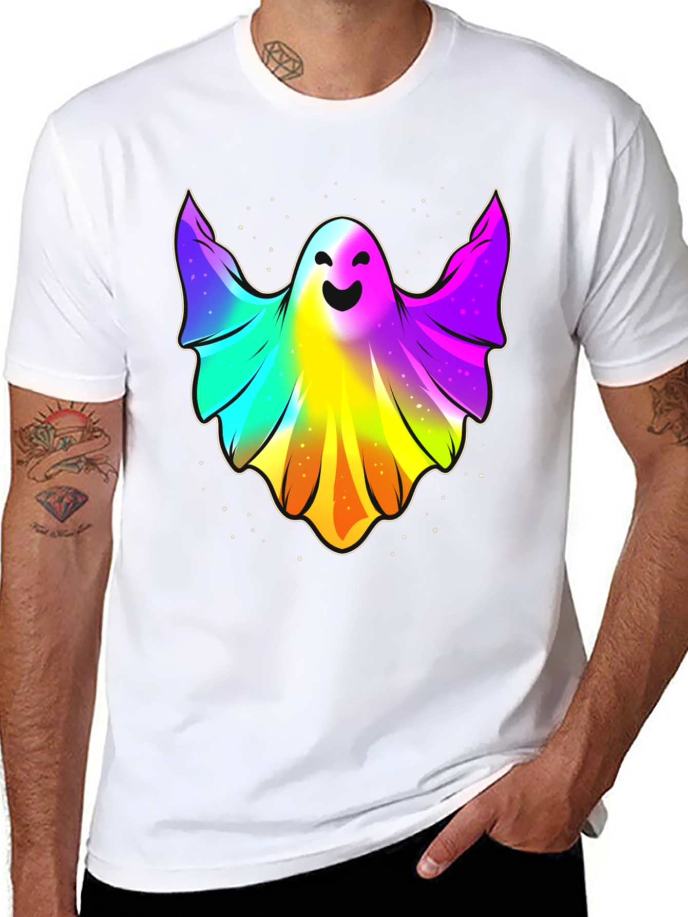 Rainbow Ghost Graphic Tee - Halloween Spirit
