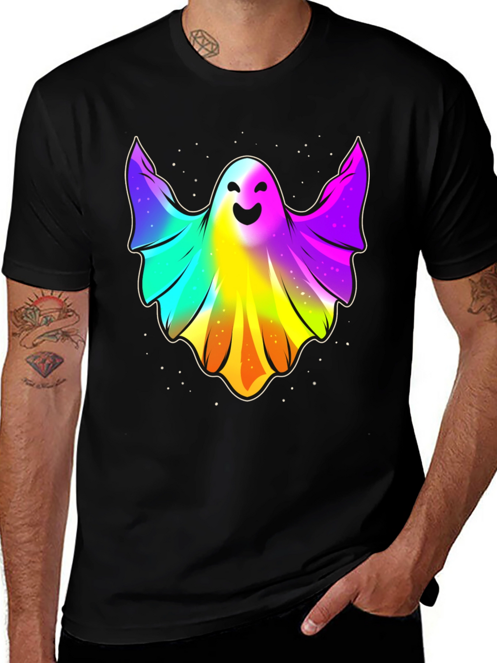 Rainbow Ghost Graphic Tee - Halloween Spirit