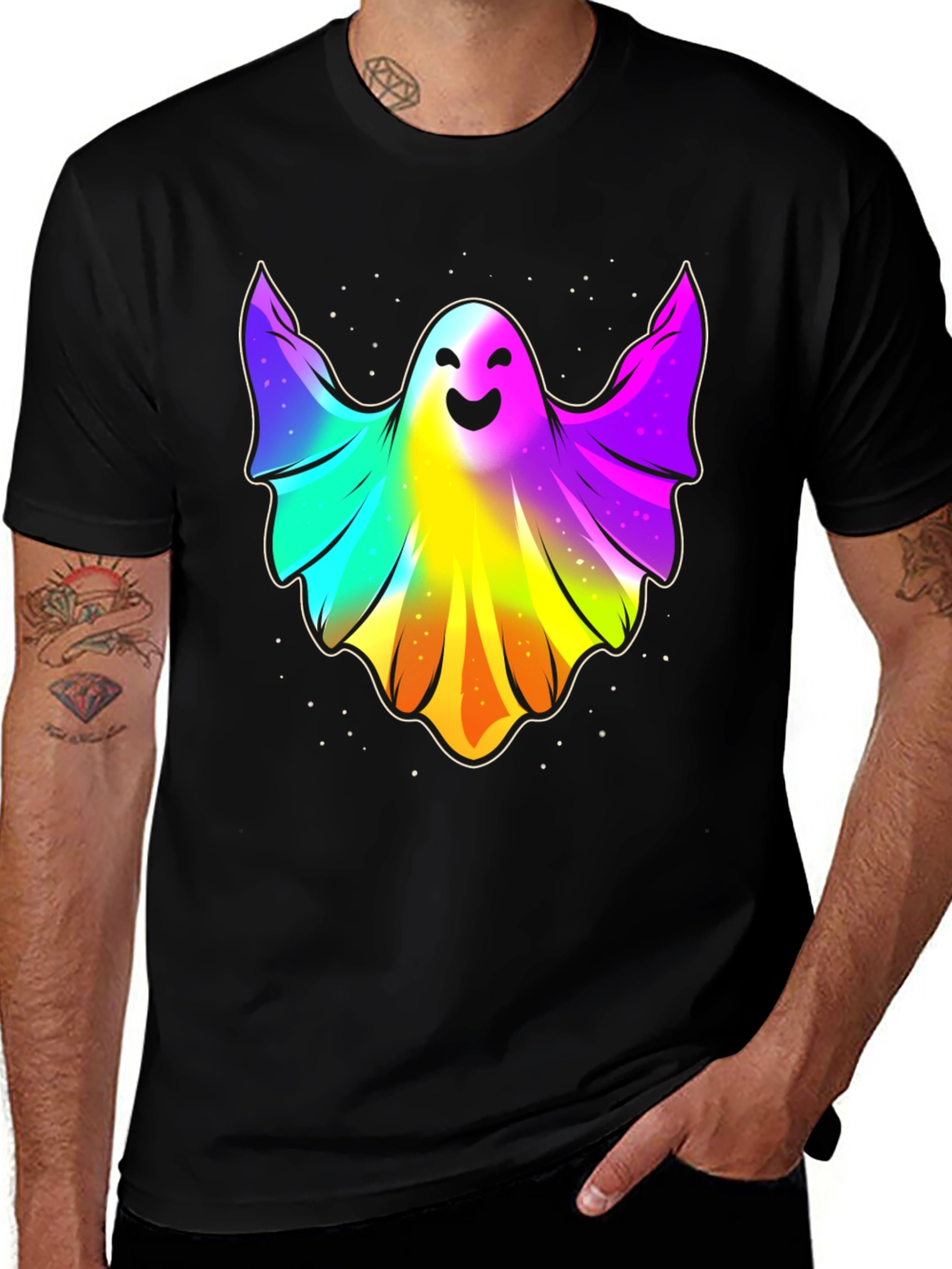 Rainbow Ghost Graphic Tee - Halloween Spirit