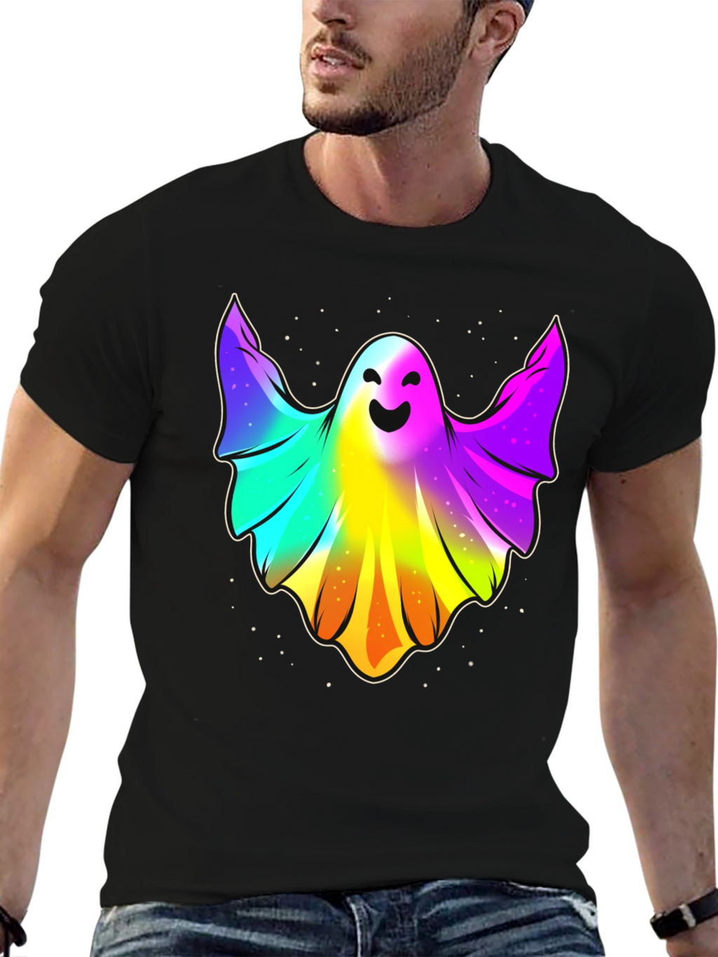 Rainbow Ghost Graphic Tee - Halloween Spirit