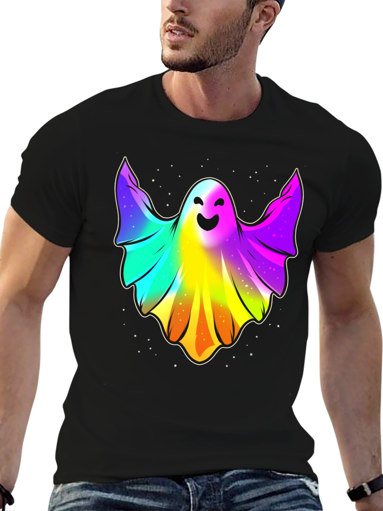 Rainbow Ghost Graphic Tee - Halloween Spirit