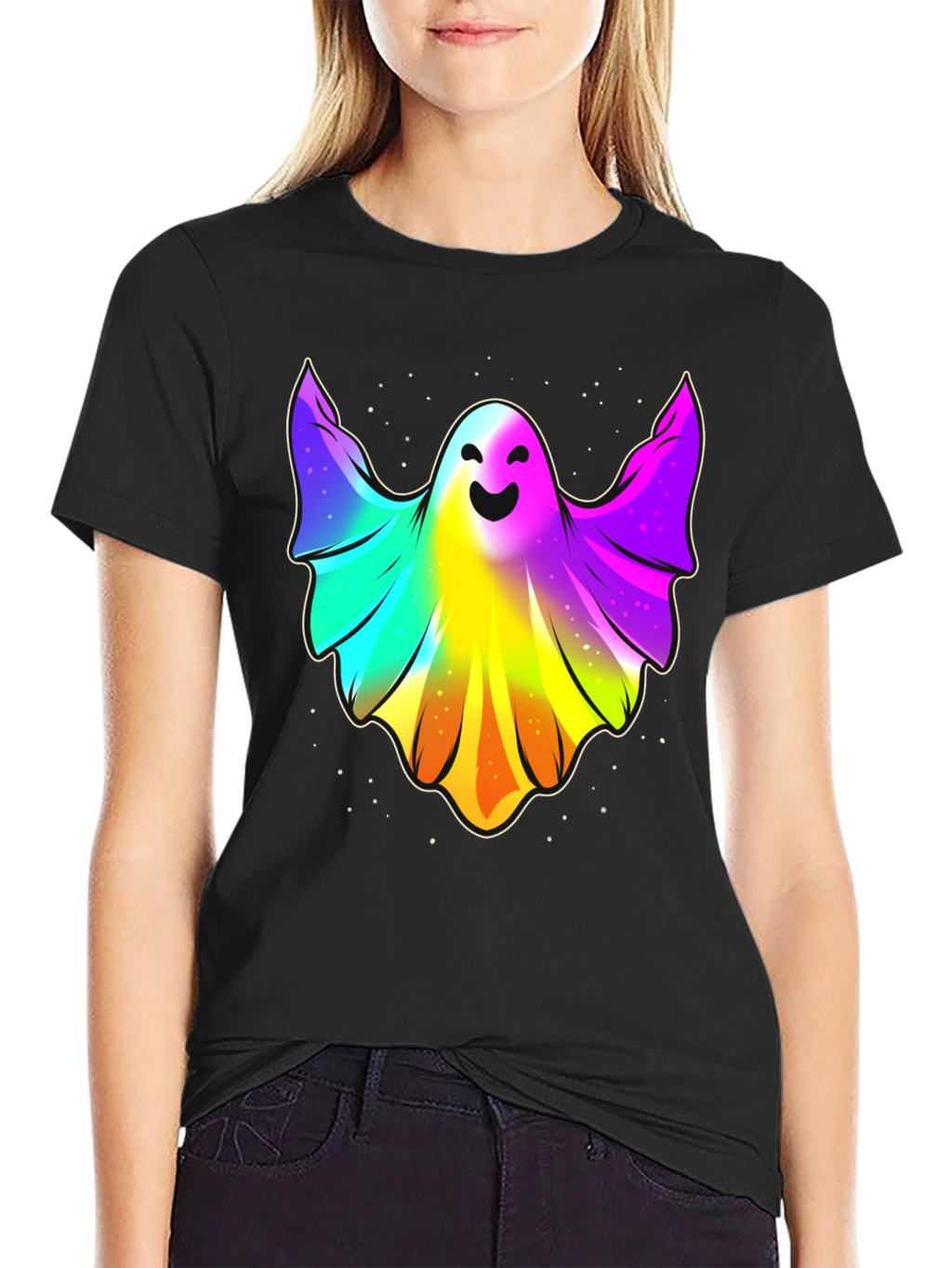 Rainbow Ghost Graphic Tee - Halloween Spirit