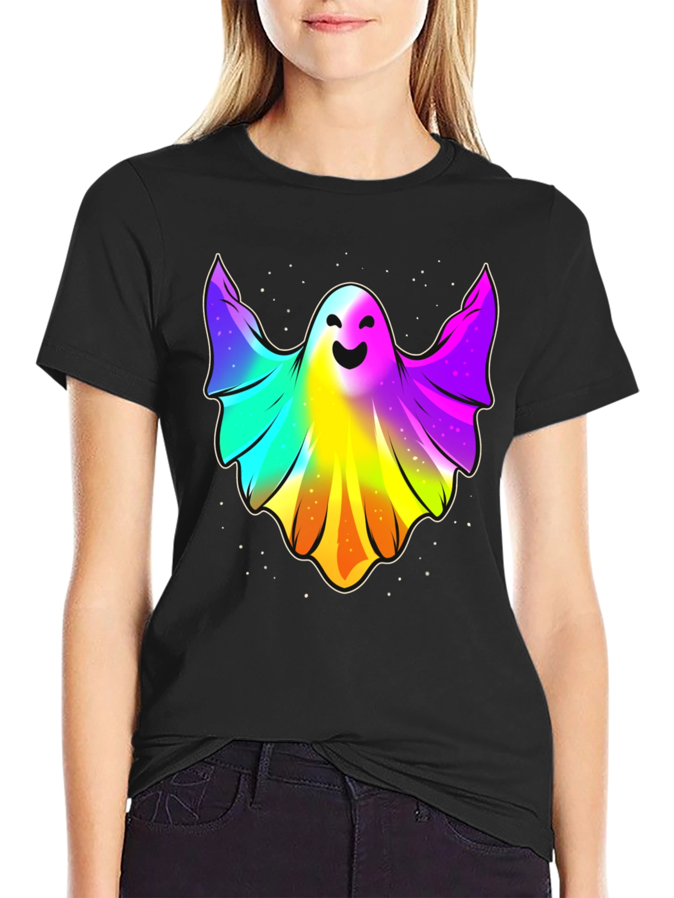 Rainbow Ghost Graphic Tee - Halloween Spirit