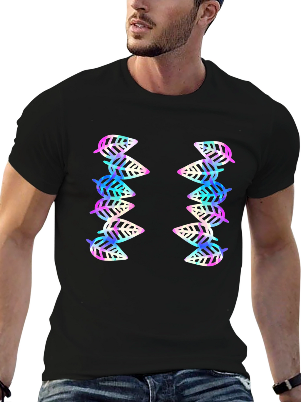 Leaf Pattern Black T-Shirt