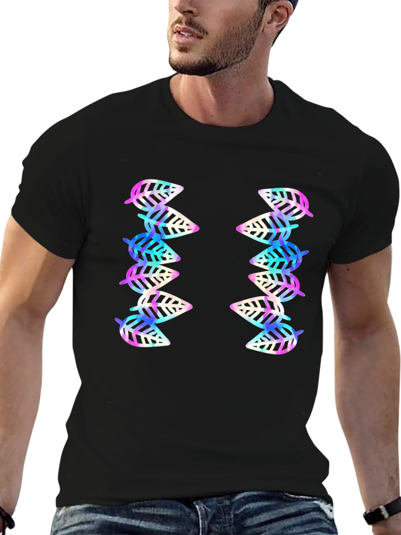 Leaf Pattern Black T-Shirt