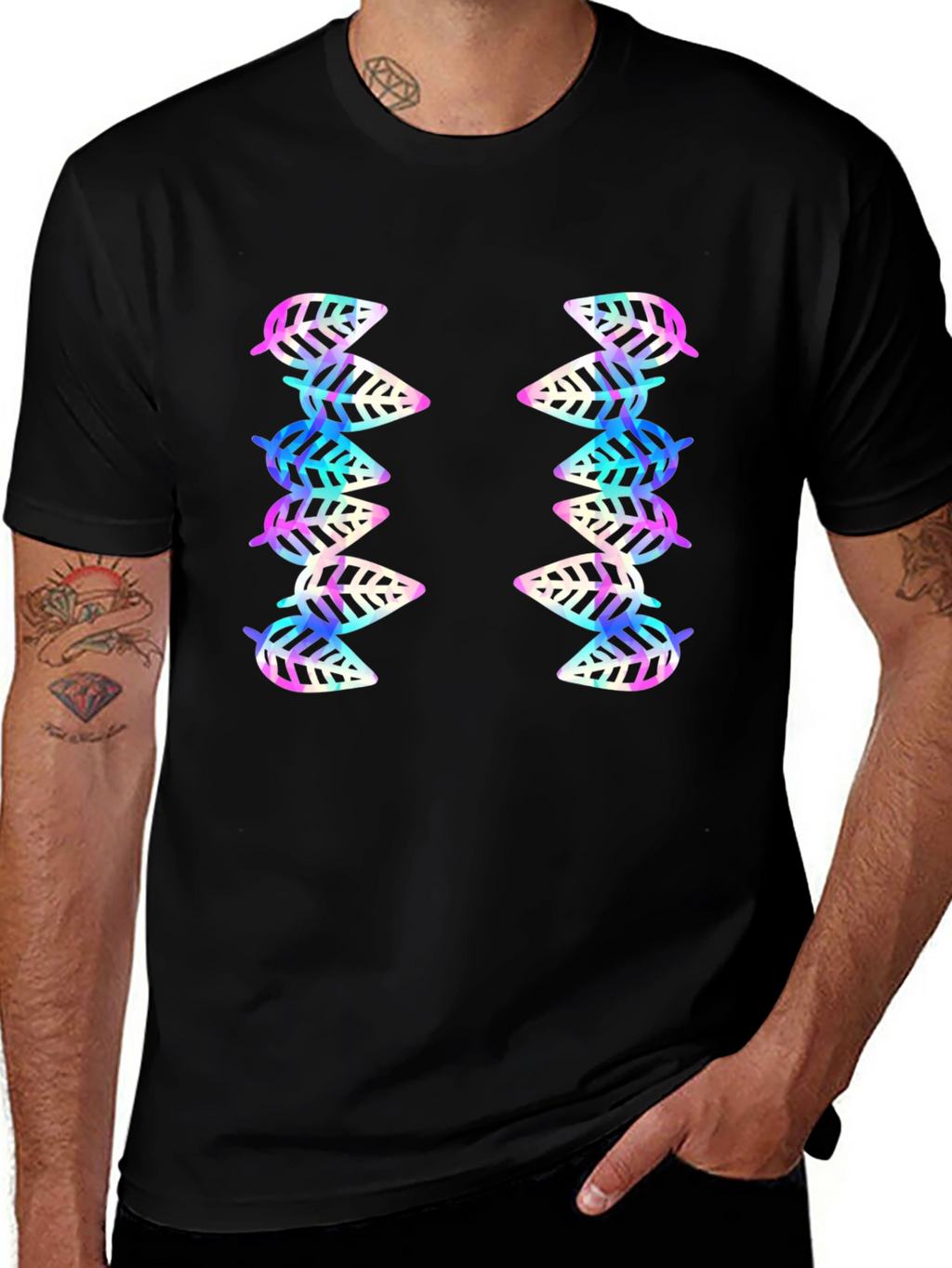 Leaf Pattern Black T-Shirt
