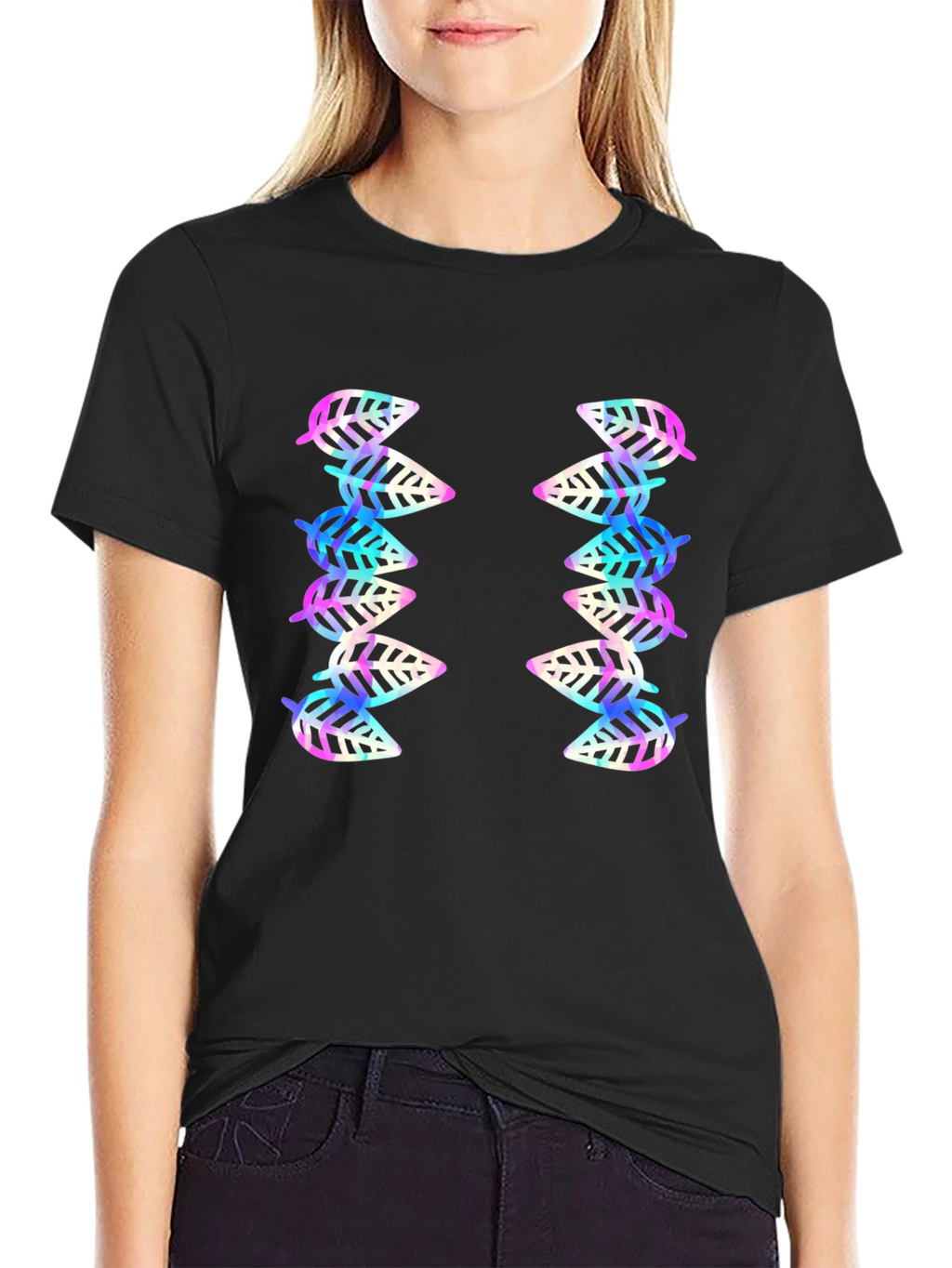 Leaf Pattern Black T-Shirt
