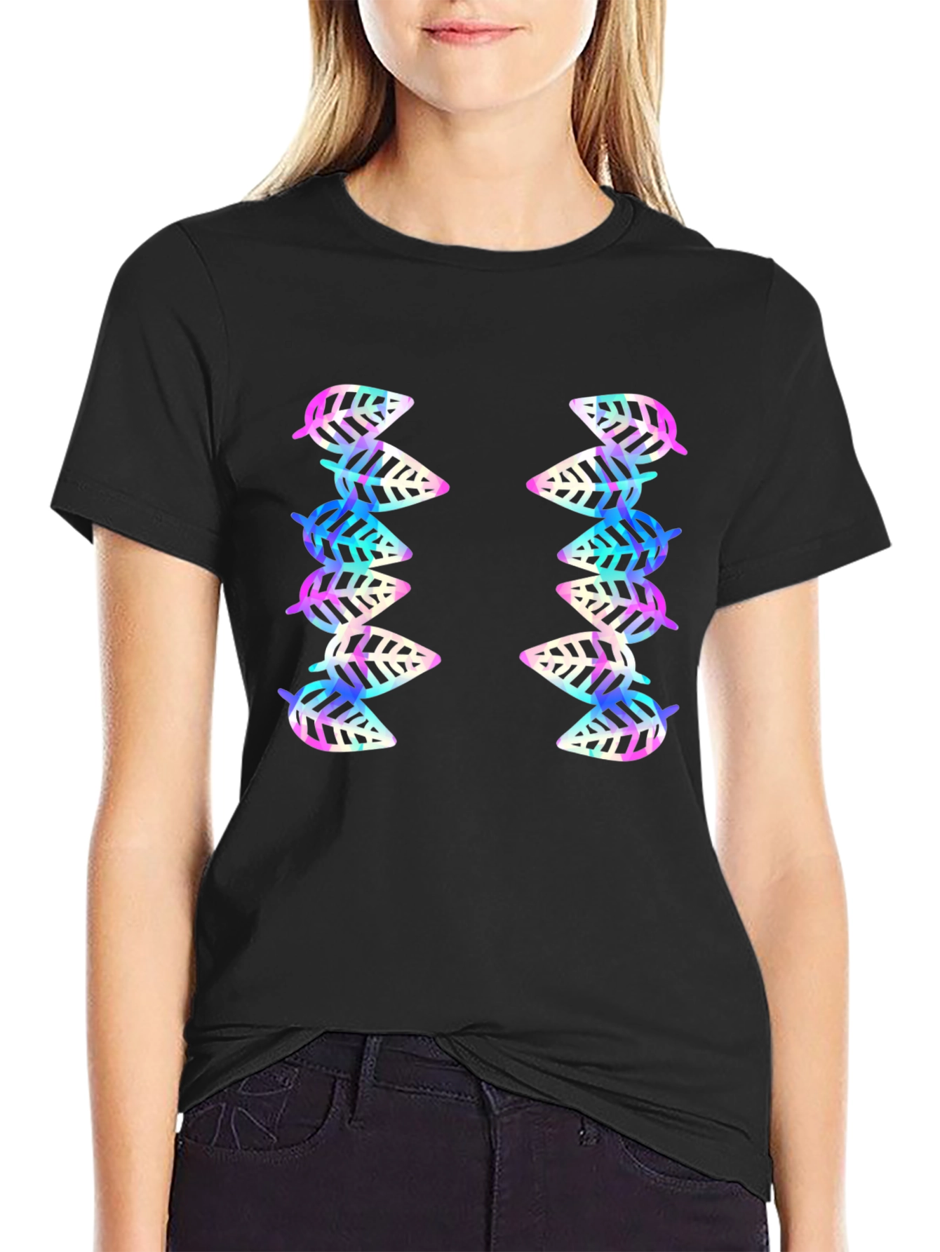 Leaf Pattern Black T-Shirt